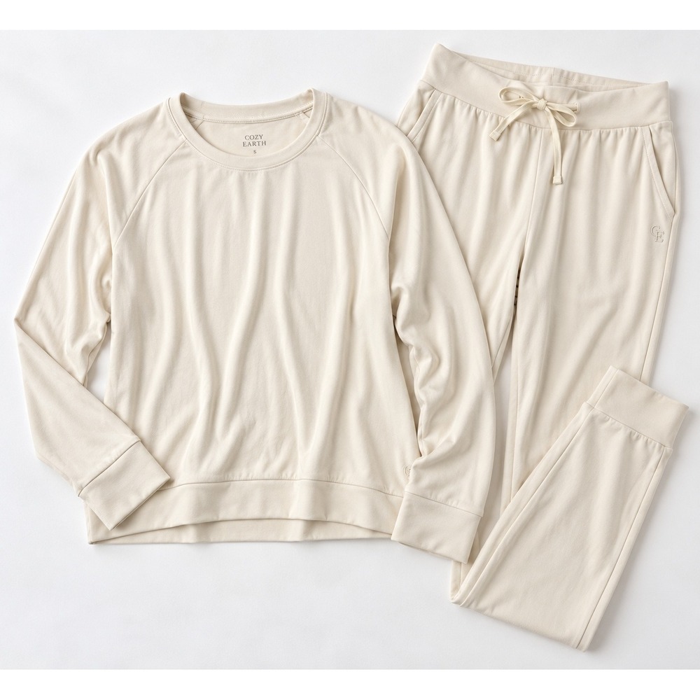 Cozy Earth Womens S Ivory Bamboo Jogger Lounge Set Quiet Luxury Soft Girl